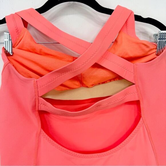 Lululemon Neon Orange Crossback Support Exercise Yoga Tank with Ribbed Sides - Picture 5 of 9
